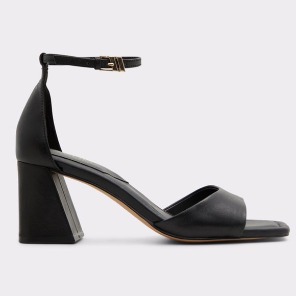 NEW ALDO Safdie Ankle strap heels sandal Block heel square toe black leather 8.5 - Picture 1 of 16